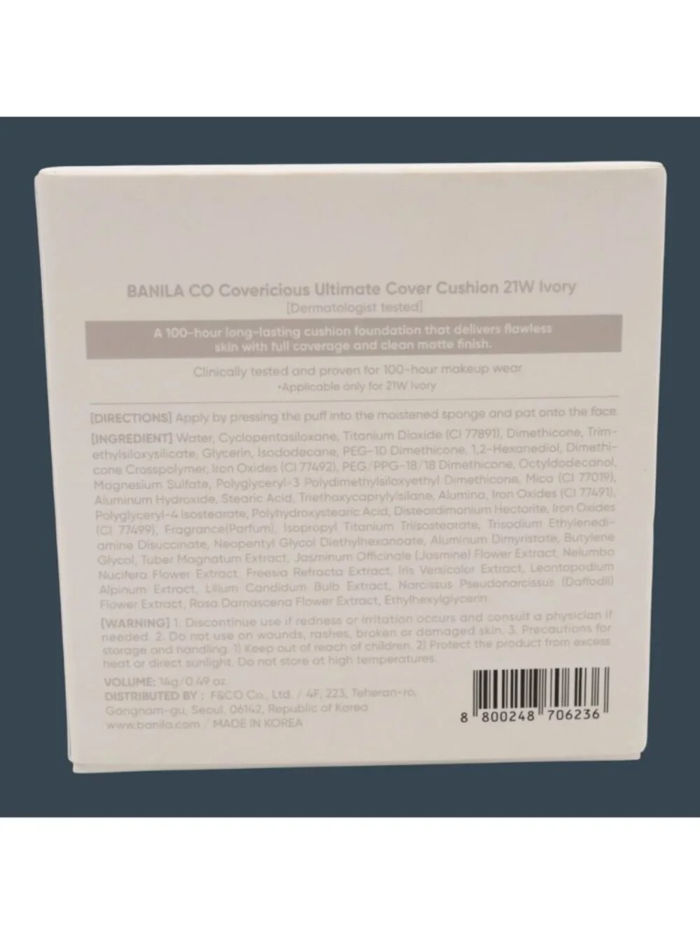Banila Co Covericious Ultimate Cover Cushion Matte Foundation 21W Ivory Exp04/28